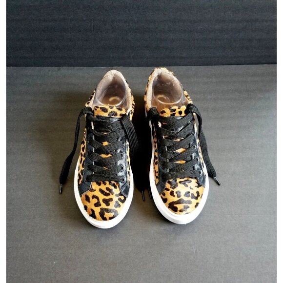 NATALY MENDEZ Brown Leopard Sneakers Sz 37 7 Lace Up Leather Calf Hair - Picture 15 of 15